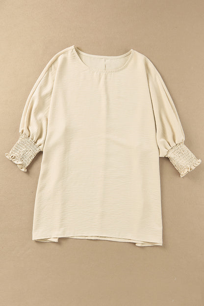 Plain & Casual Shirred Cuffs Half Sleeve Top