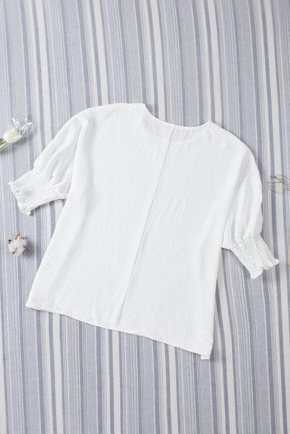 Plain & Casual Shirred Cuffs Half Sleeve Top