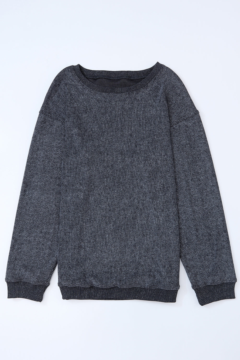 Ribbed Round Neck Drop Sleeve Pullover Sweatshirt