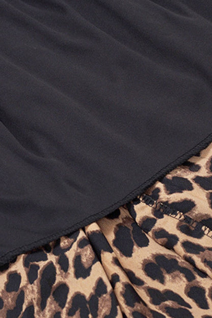 Plus Size Leopard Elastic Waist Midi Skirt