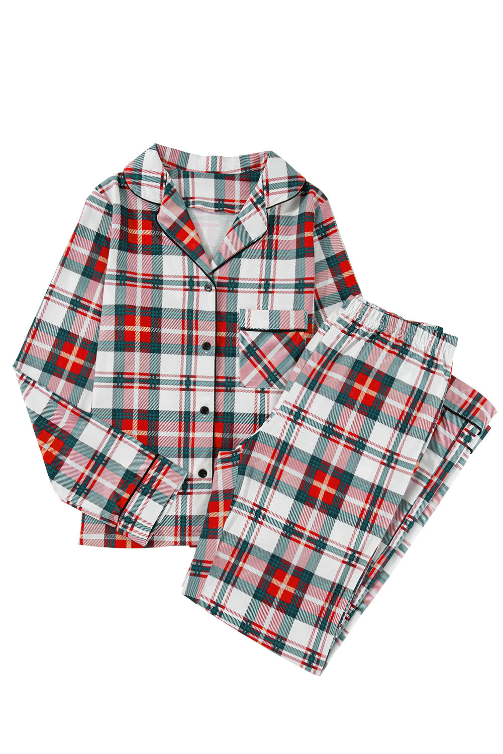 Red Christmas Plaid Long Sleeve Shirt and Pants Pajama Set