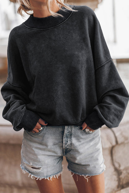 Washed Drop Shoulder Crewneck Pullover Sweatshirt