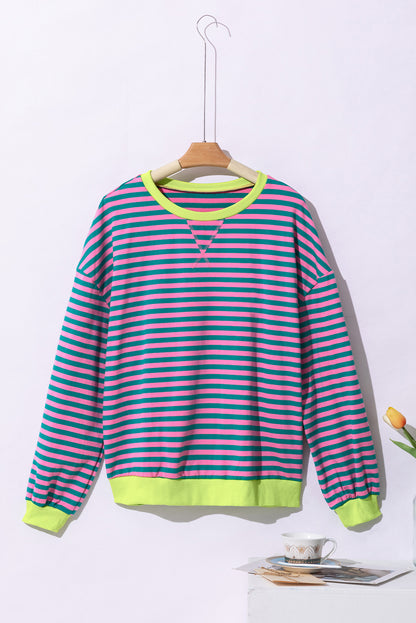 Green Stripe Contrast Edge Oversized Sweatshirt