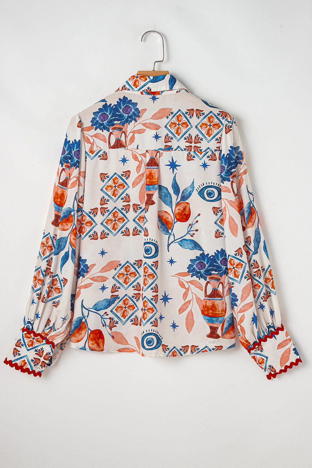 Multicolour Ethnic Floral Print Ricrac Button Down Shirt