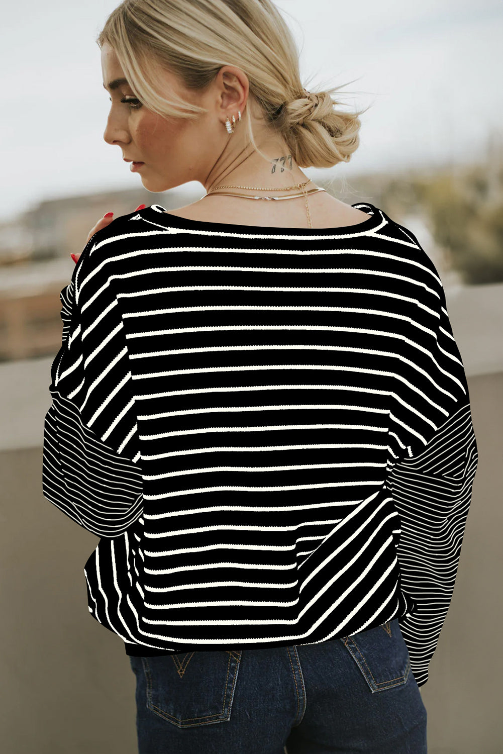 Stripe Patchwork Loose Long Sleeve Tee