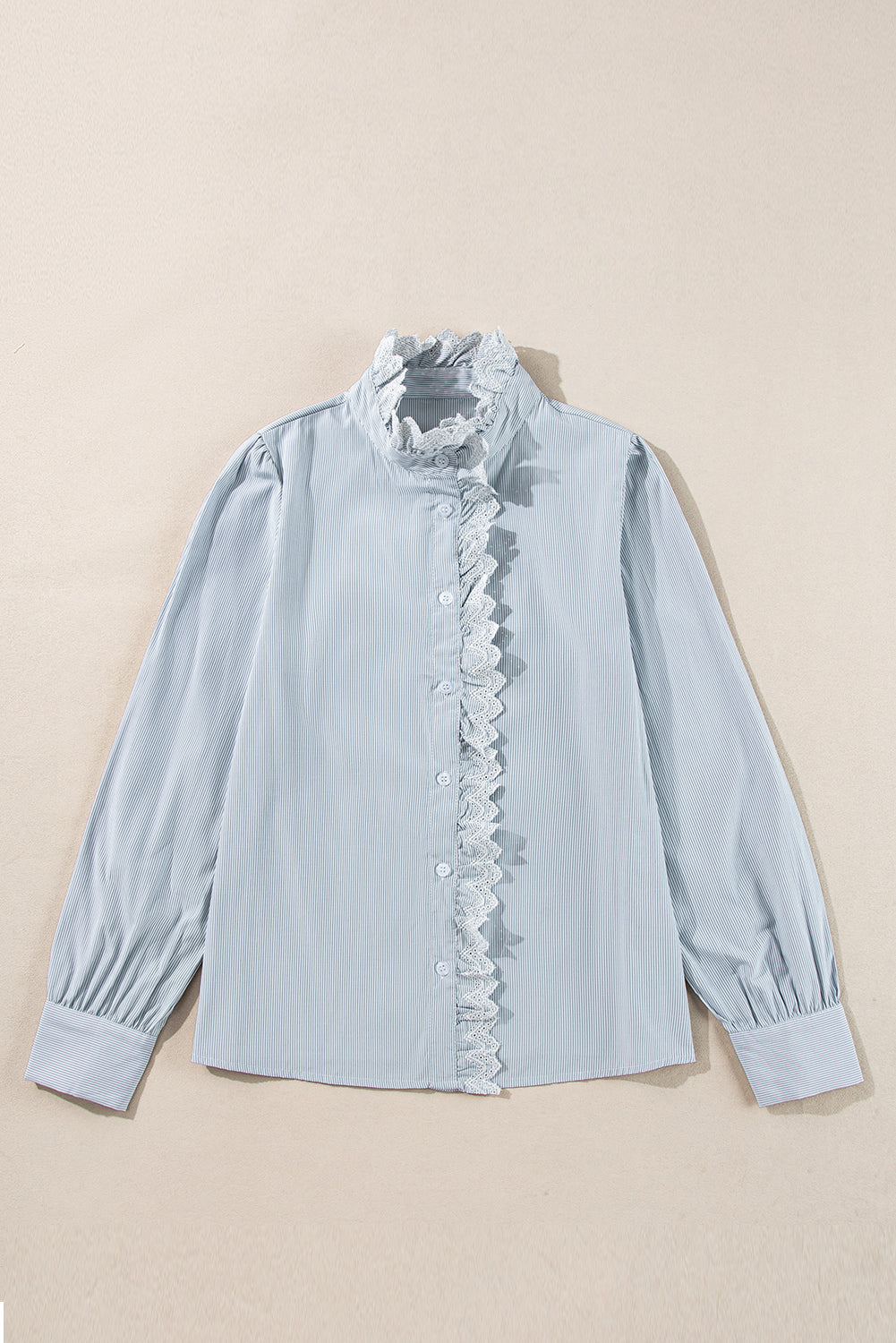 Striped Lace Trim Button Up Shirt