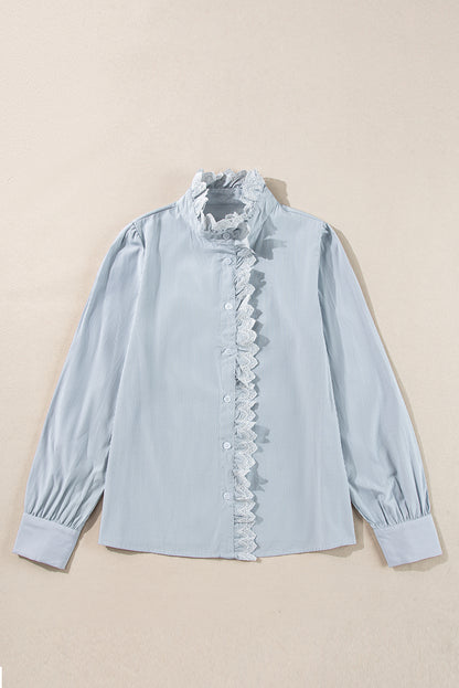 Striped Lace Trim Button Up Shirt