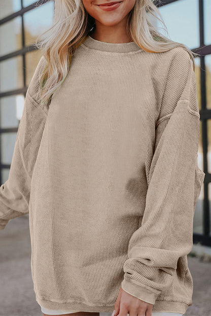 Plain Drop Sleeve Crinkle Rib Oversized Sweatshirt