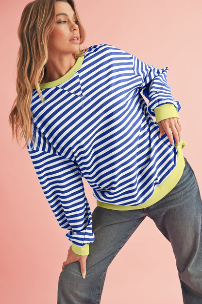 Green Stripe Contrast Edge Oversized Sweatshirt