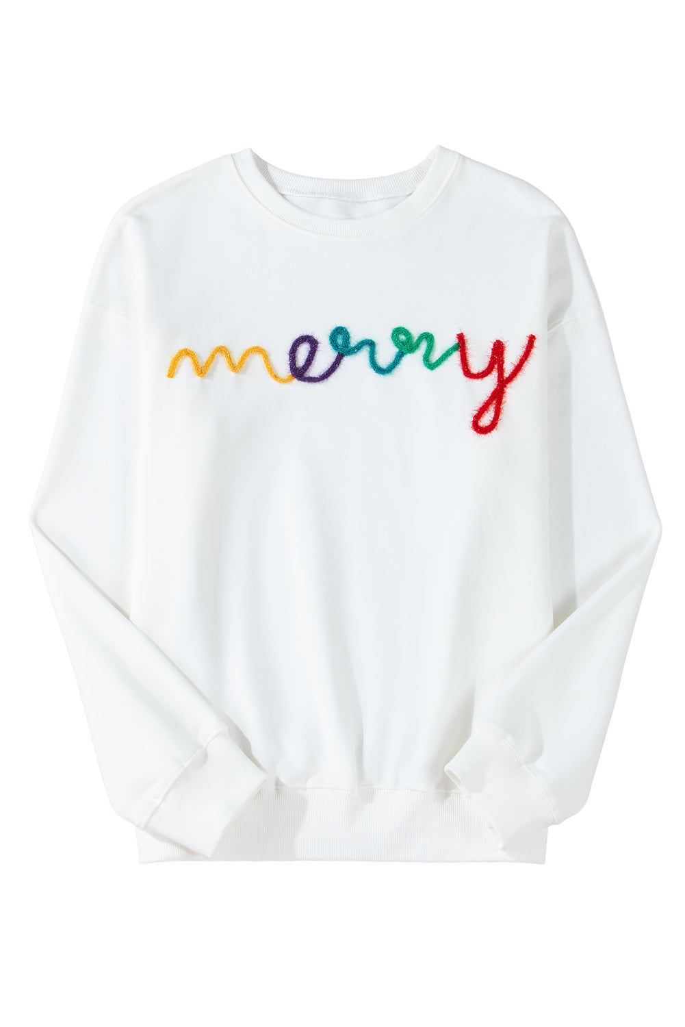 White Tinsel Merry Drop Sleeve Christmas Sweatshirt