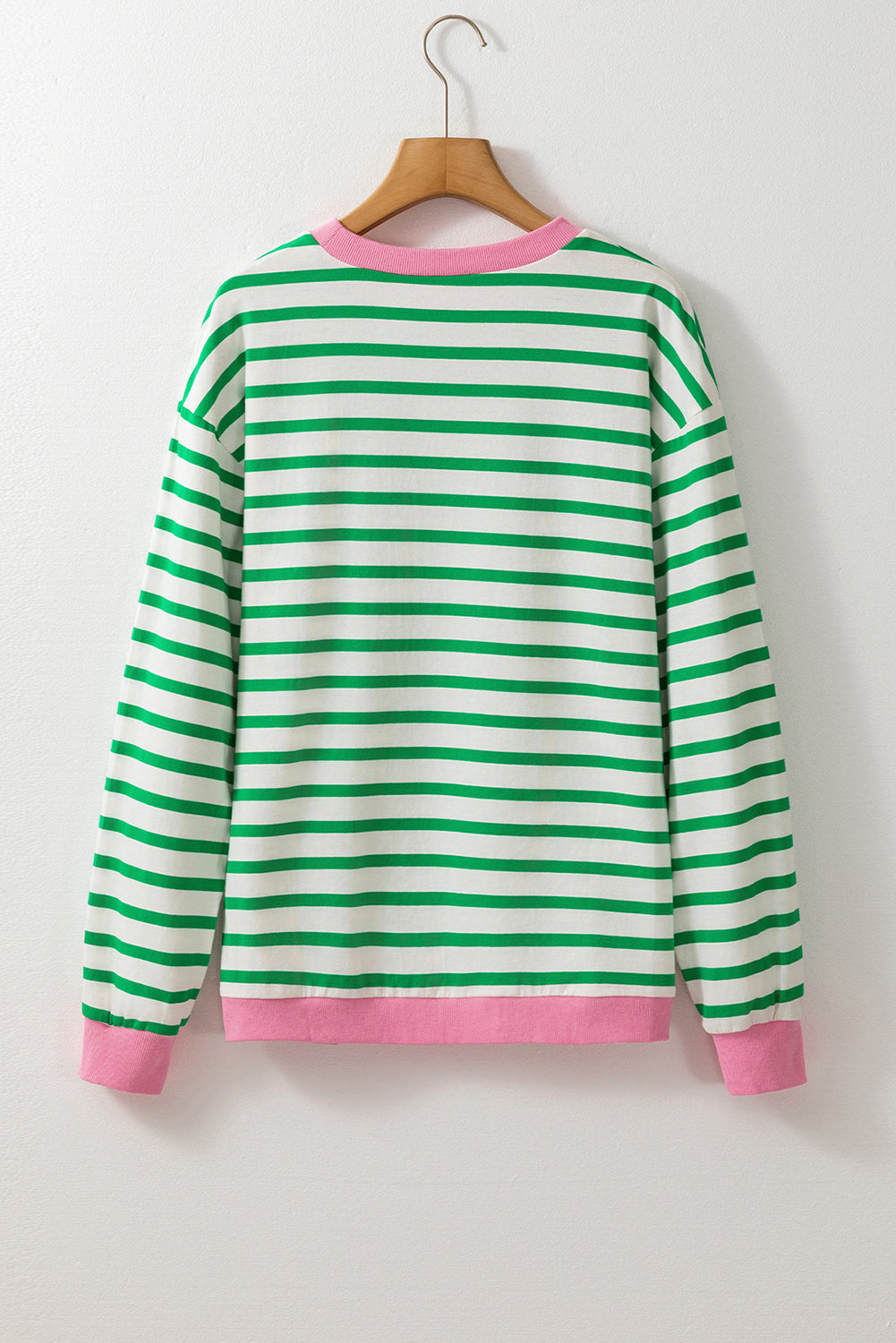 Bright Green Striped Contrast Trim Long Sleeve Top