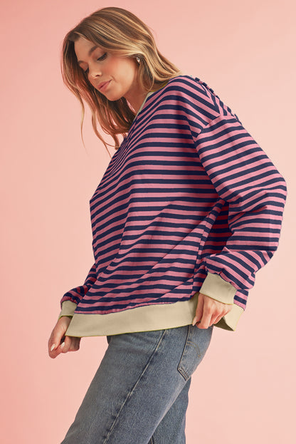 Green Stripe Contrast Edge Oversized Sweatshirt