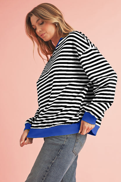 Green Stripe Contrast Edge Oversized Sweatshirt