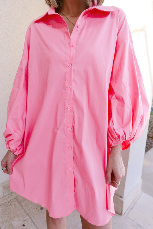 Bishop Sleeve Button Up Shirt Dress