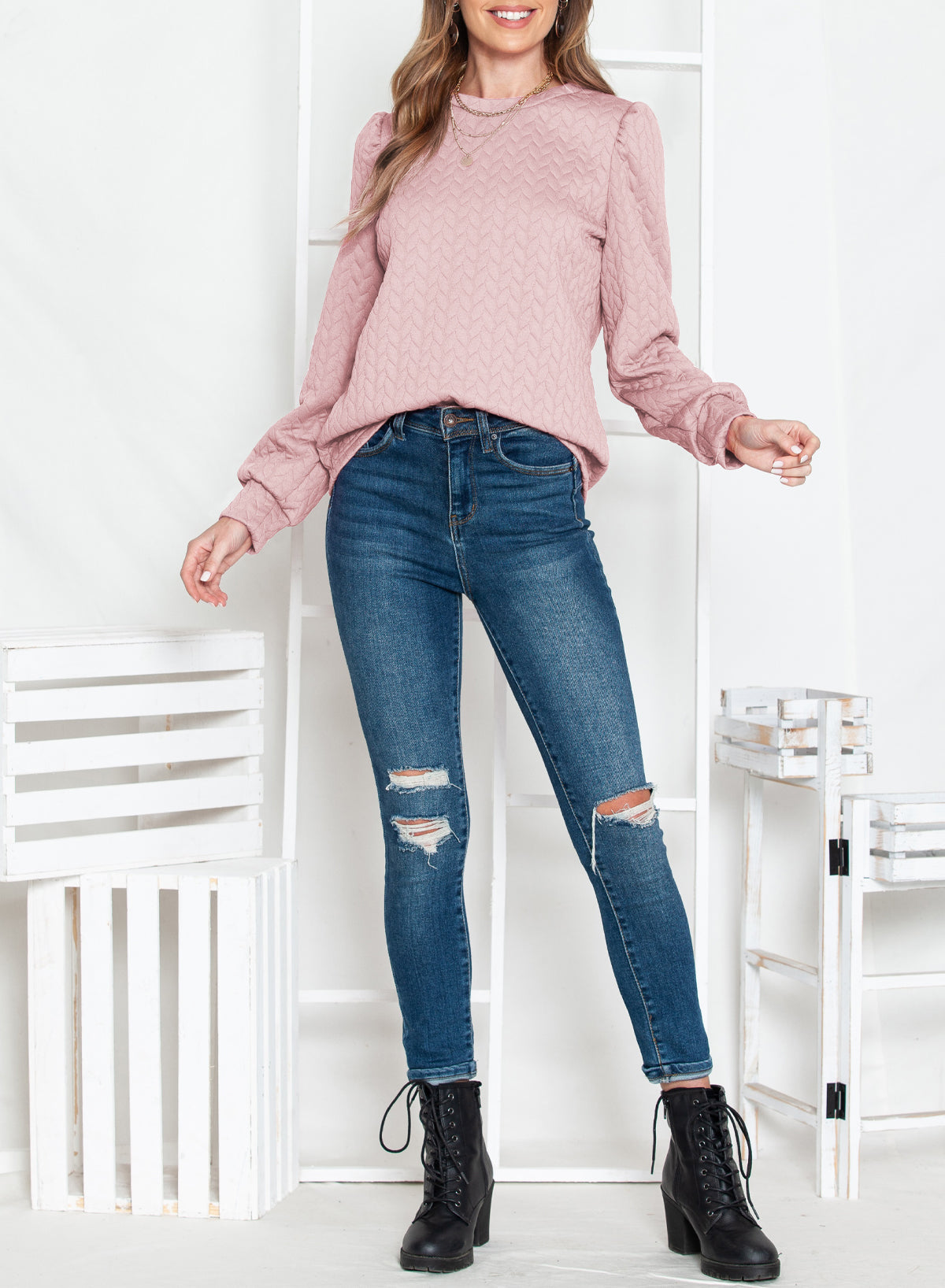 Quilted Puff Sleeve Sweatshirt