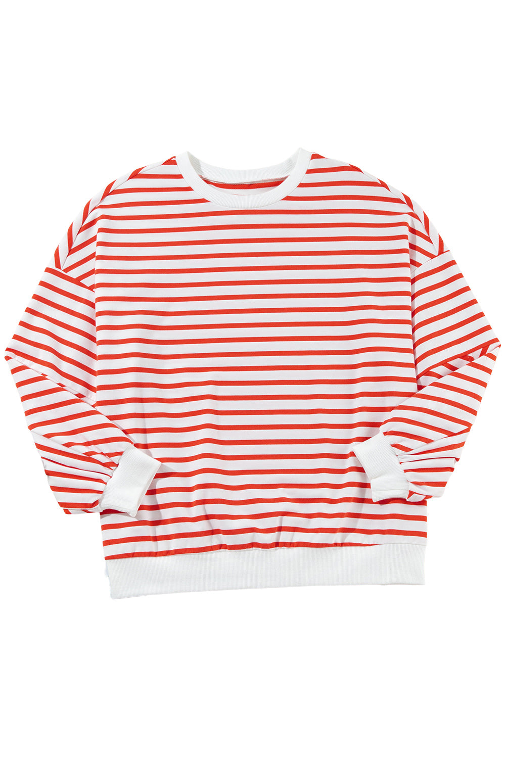 Orange Stripe Drop Shoulder Crew Neck Loose Sweatshirt