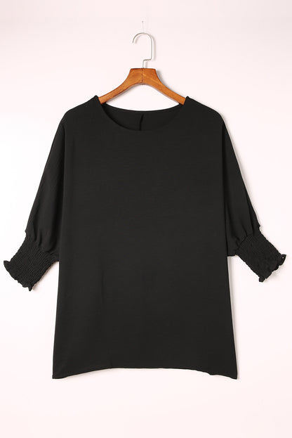 Plain & Casual Shirred Cuffs Half Sleeve Top