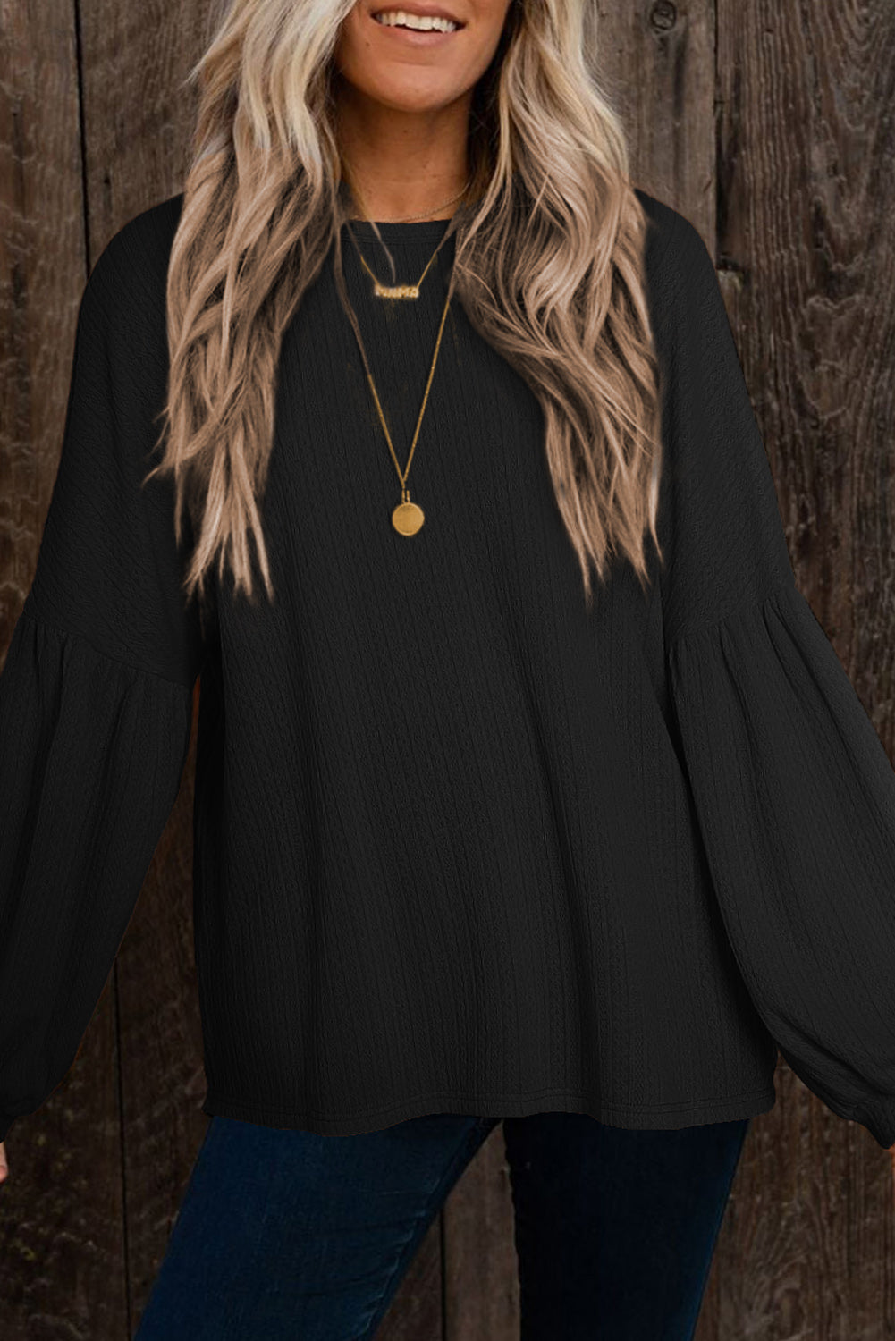 Textured Lantern Sleeve Top