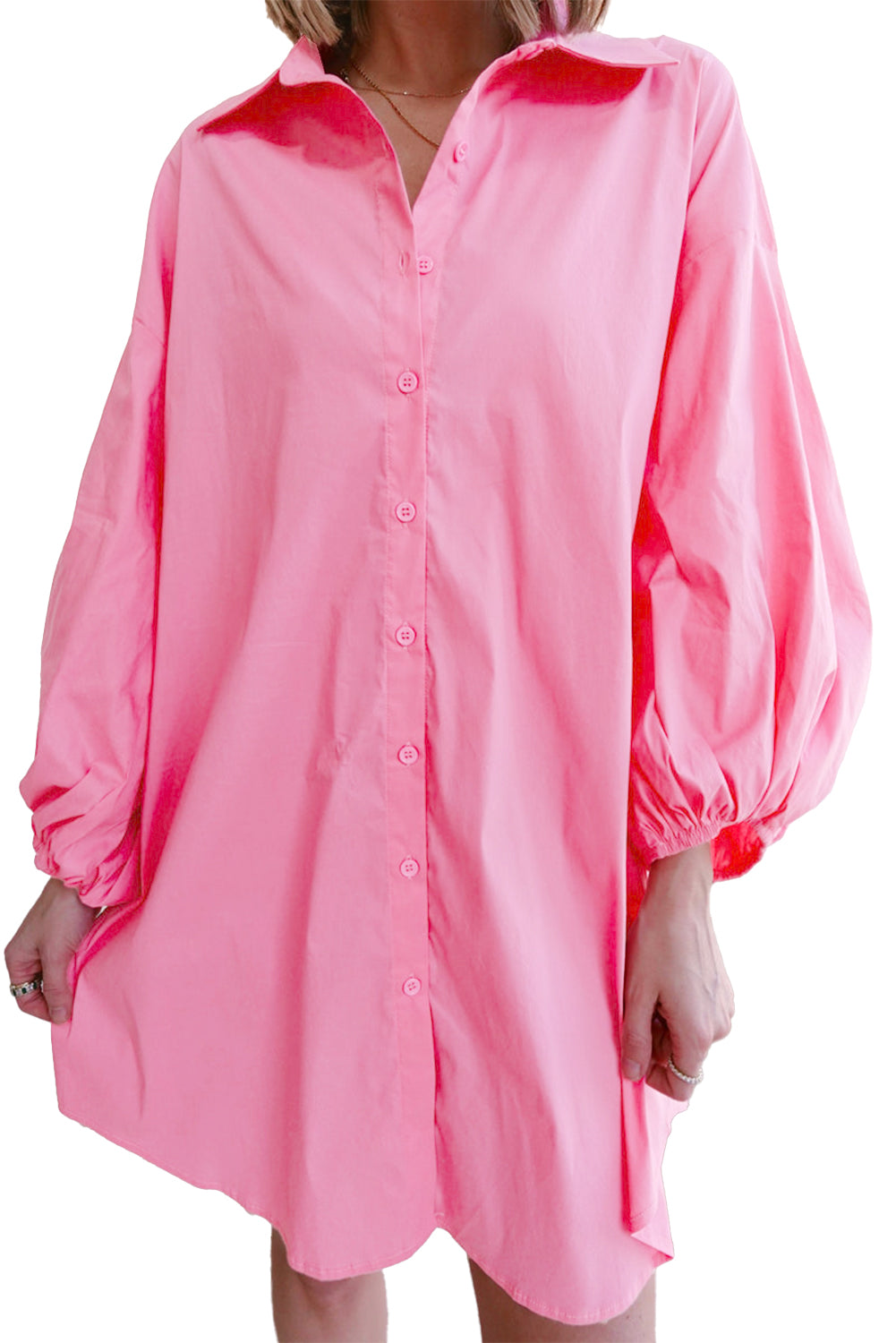 Bishop Sleeve Button Up Shirt Dress