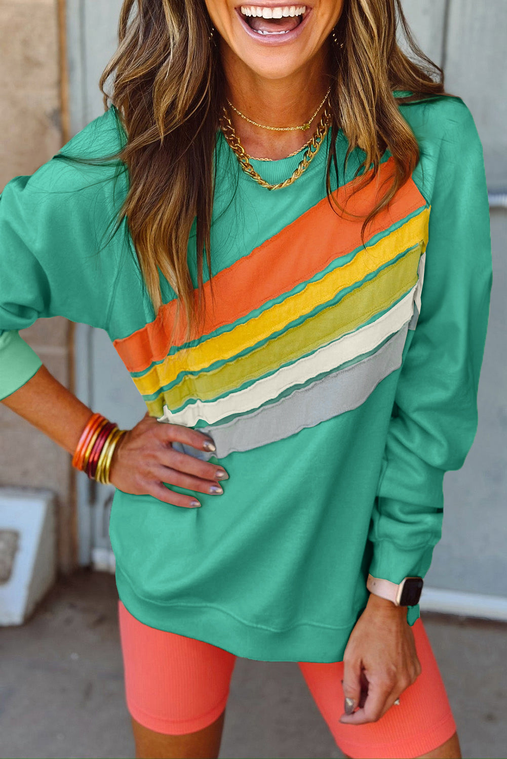 Rainbow Colorblock Pullover Sweatshirt