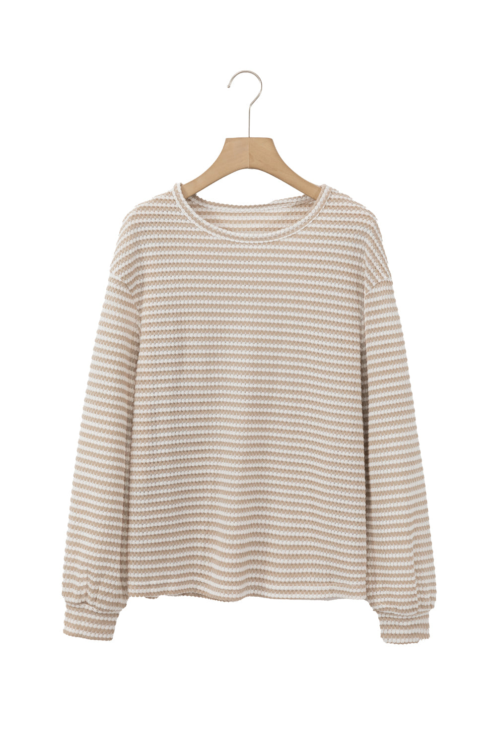 Khaki Stripe Round Neck Drop Shoulder Long Sleeve Top