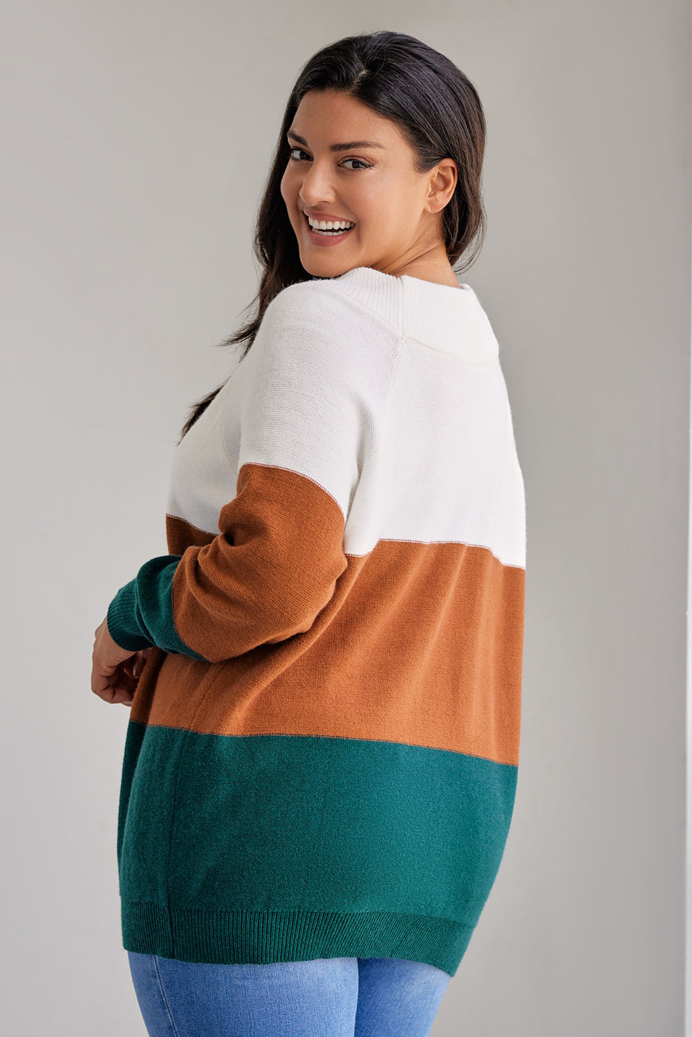 Plus Size Color Block Long Sleeve Sweater