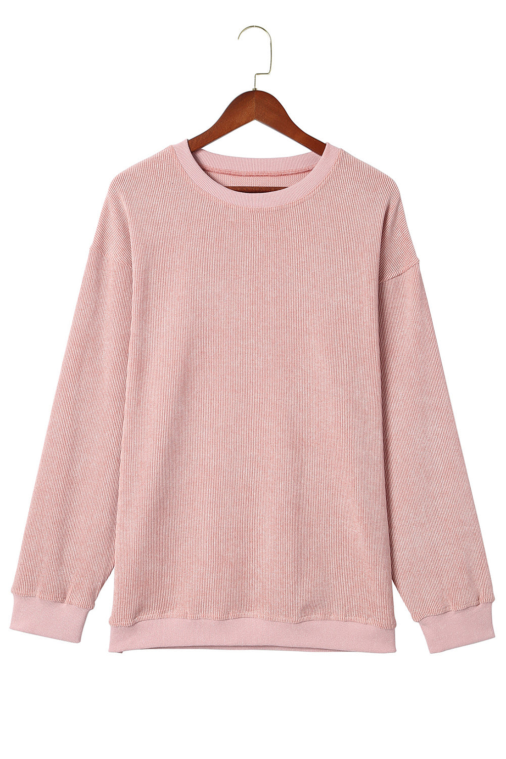 Ribbed Round Neck Drop Sleeve Pullover Sweatshirt