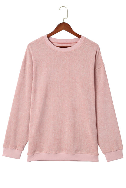 Ribbed Round Neck Drop Sleeve Pullover Sweatshirt