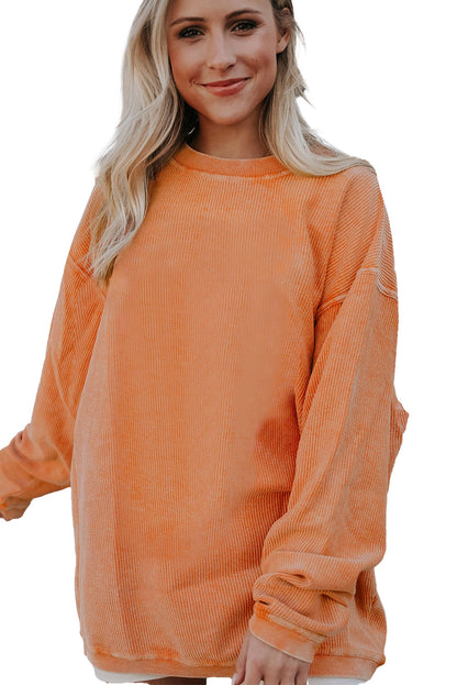 Plain Drop Sleeve Crinkle Rib Oversized Sweatshirt