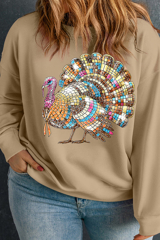 Apricot Turkey Graphic Thanksgiving Holiday Plus Size Sweatshirt