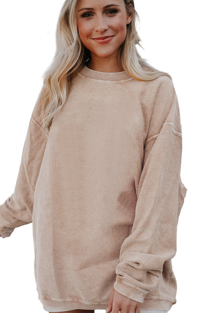 Plain Drop Sleeve Crinkle Rib Oversized Sweatshirt