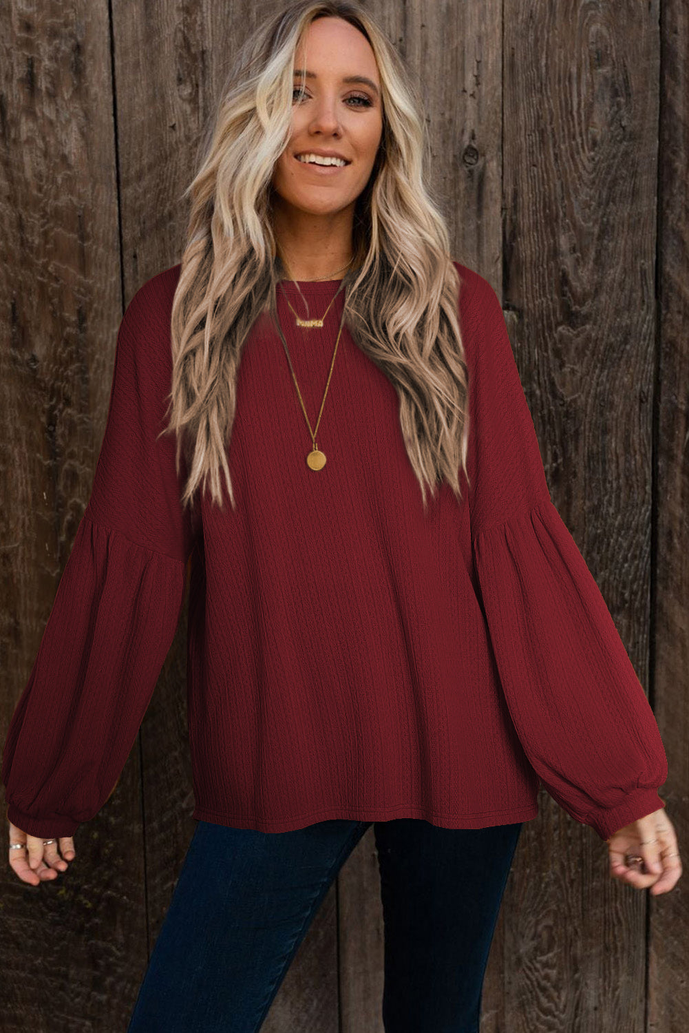 Textured Lantern Sleeve Top