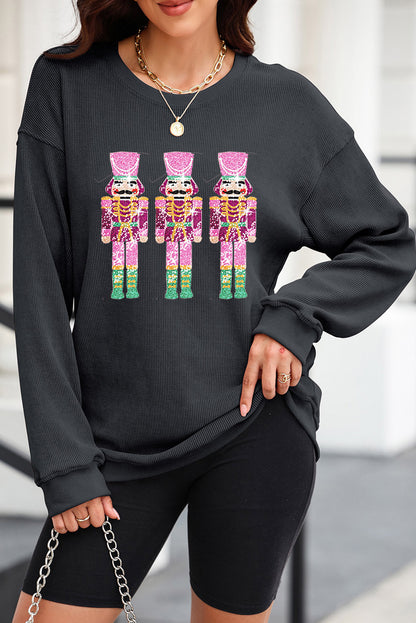 Black Neon Nutcrackers Mineral Wash Corded Graphic Sweatshirt