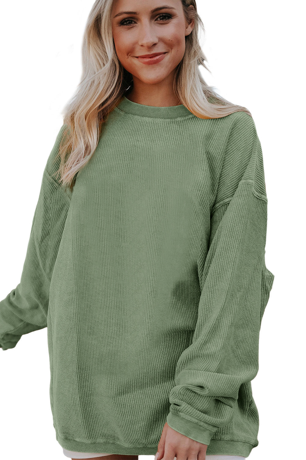 Plain Drop Sleeve Crinkle Rib Oversized Sweatshirt