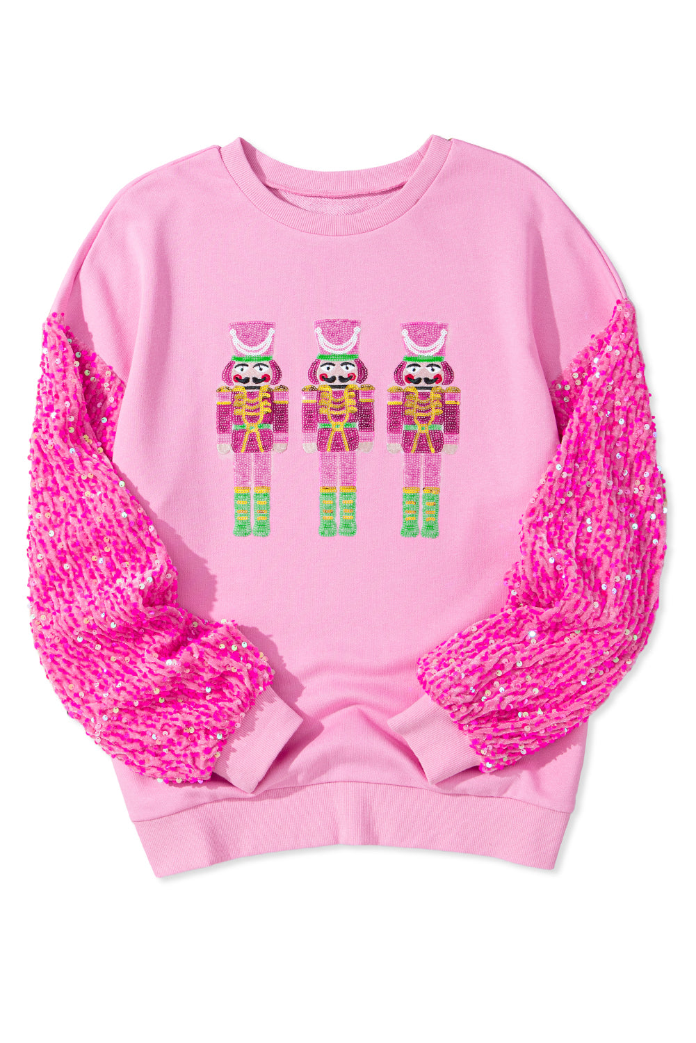 Pink Nutcracker Sequin Sleeve Graphic Sweatshirt