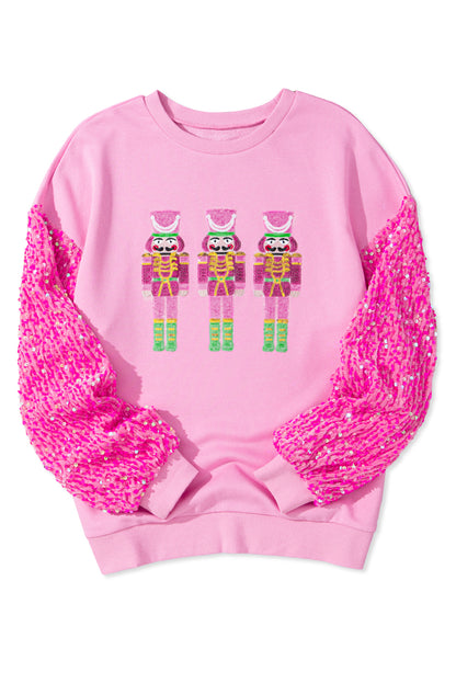 Pink Nutcracker Sequin Sleeve Graphic Sweatshirt