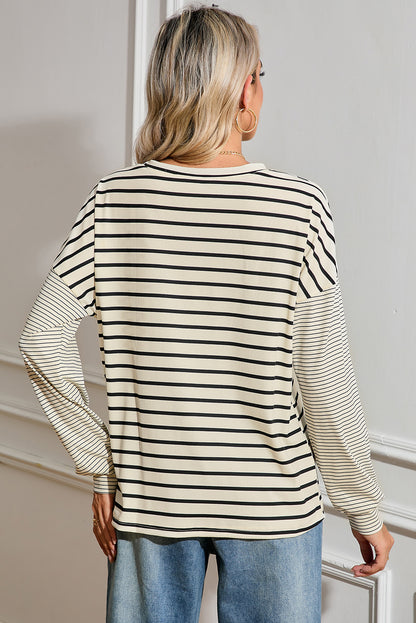 Stripe Patchwork Loose Long Sleeve Tee