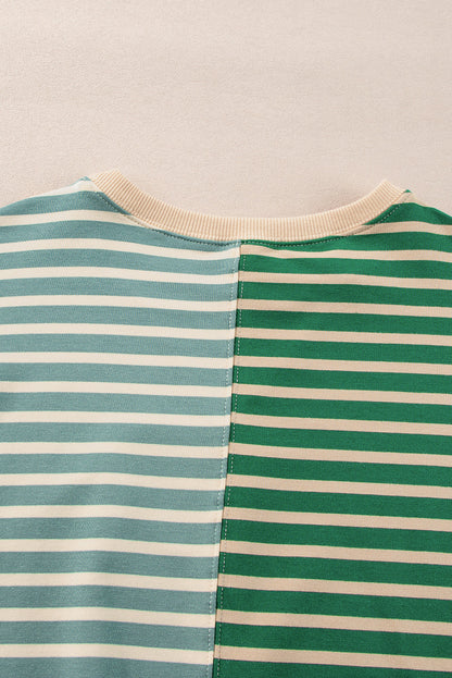 Sky Blue Stripe Colorblock Drop Shoulder Oversize Sweatshirt