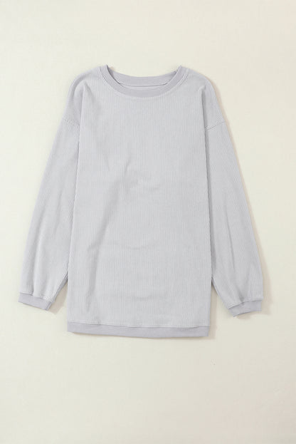 Plain Drop Sleeve Crinkle Rib Oversized Sweatshirt