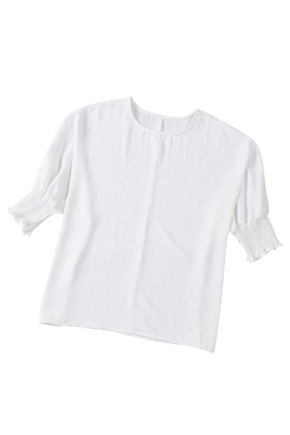 Plain & Casual Shirred Cuffs Half Sleeve Top