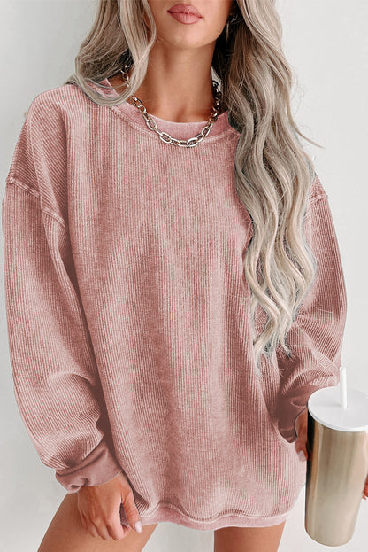 Ribbed Round Neck Drop Sleeve Pullover Sweatshirt