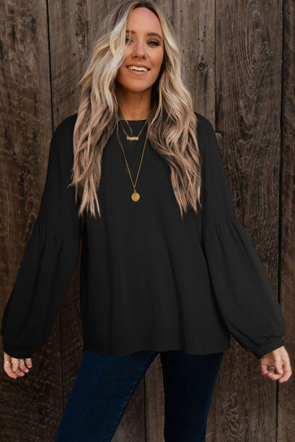 Textured Lantern Sleeve Top