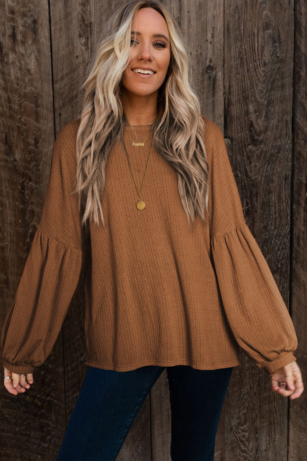 Textured Lantern Sleeve Top