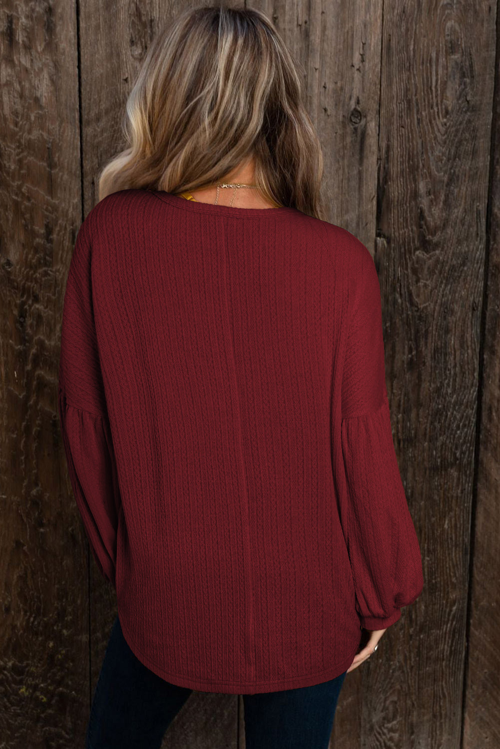 Textured Lantern Sleeve Top