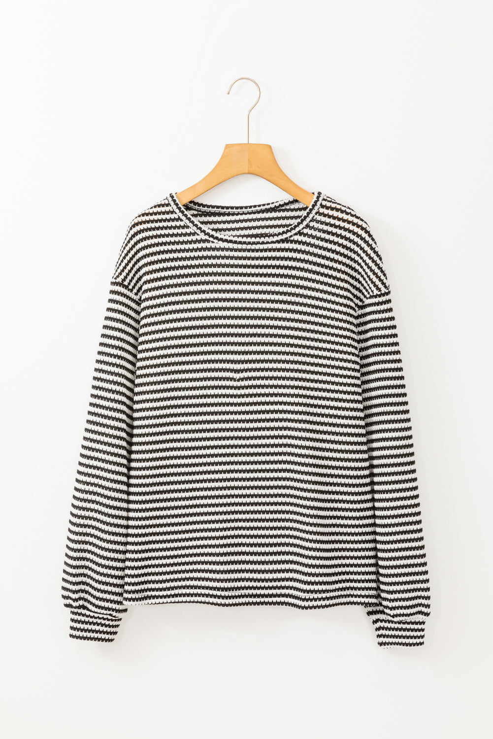 Khaki Stripe Round Neck Drop Shoulder Long Sleeve Top