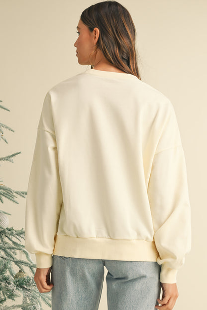 White Colorblock Patchwork Drop Sleeve Sweatshirt