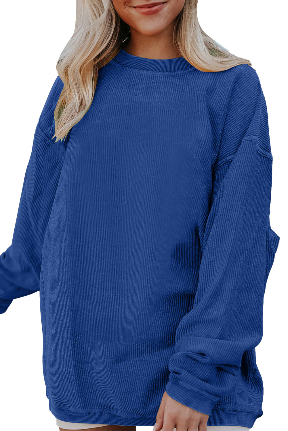 Plain Drop Sleeve Crinkle Rib Oversized Sweatshirt