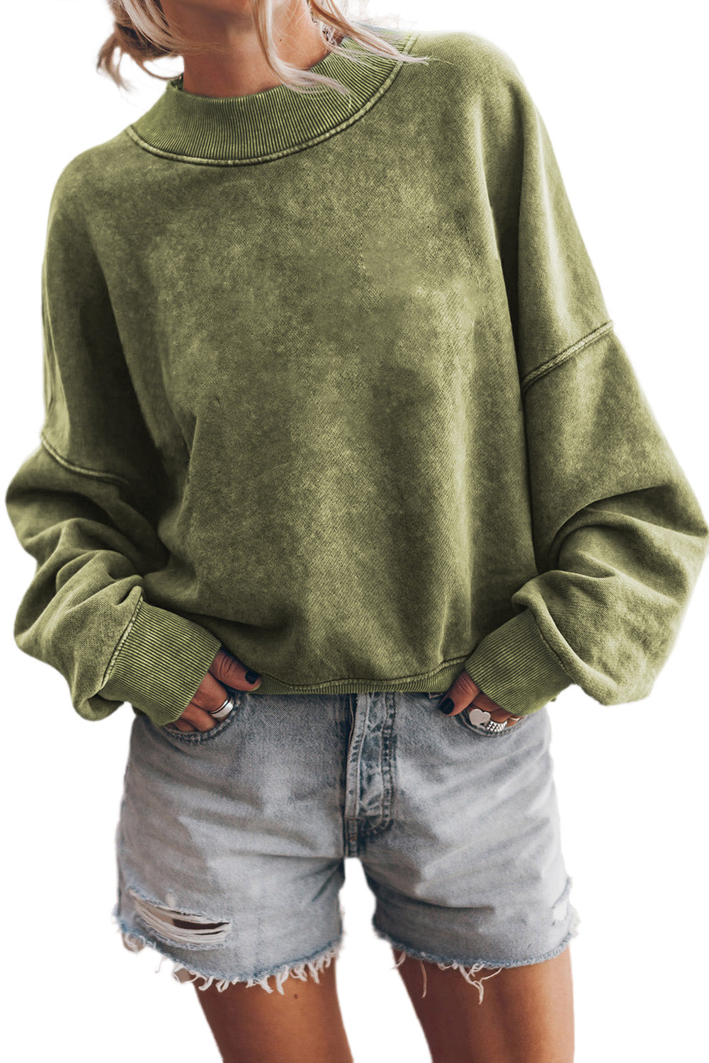 Washed Drop Shoulder Crewneck Pullover Sweatshirt