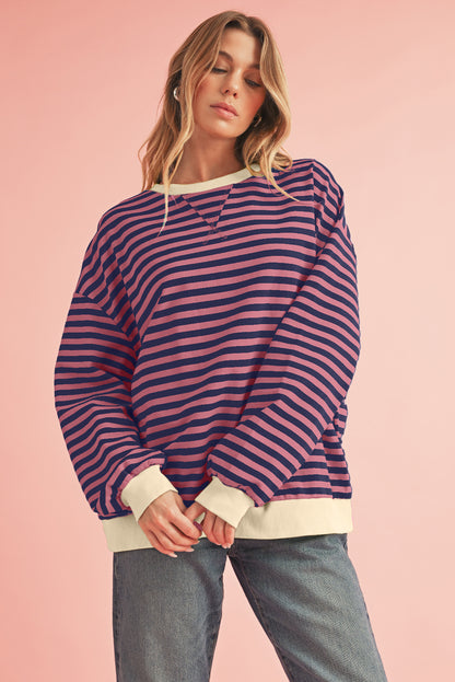 Green Stripe Contrast Edge Oversized Sweatshirt