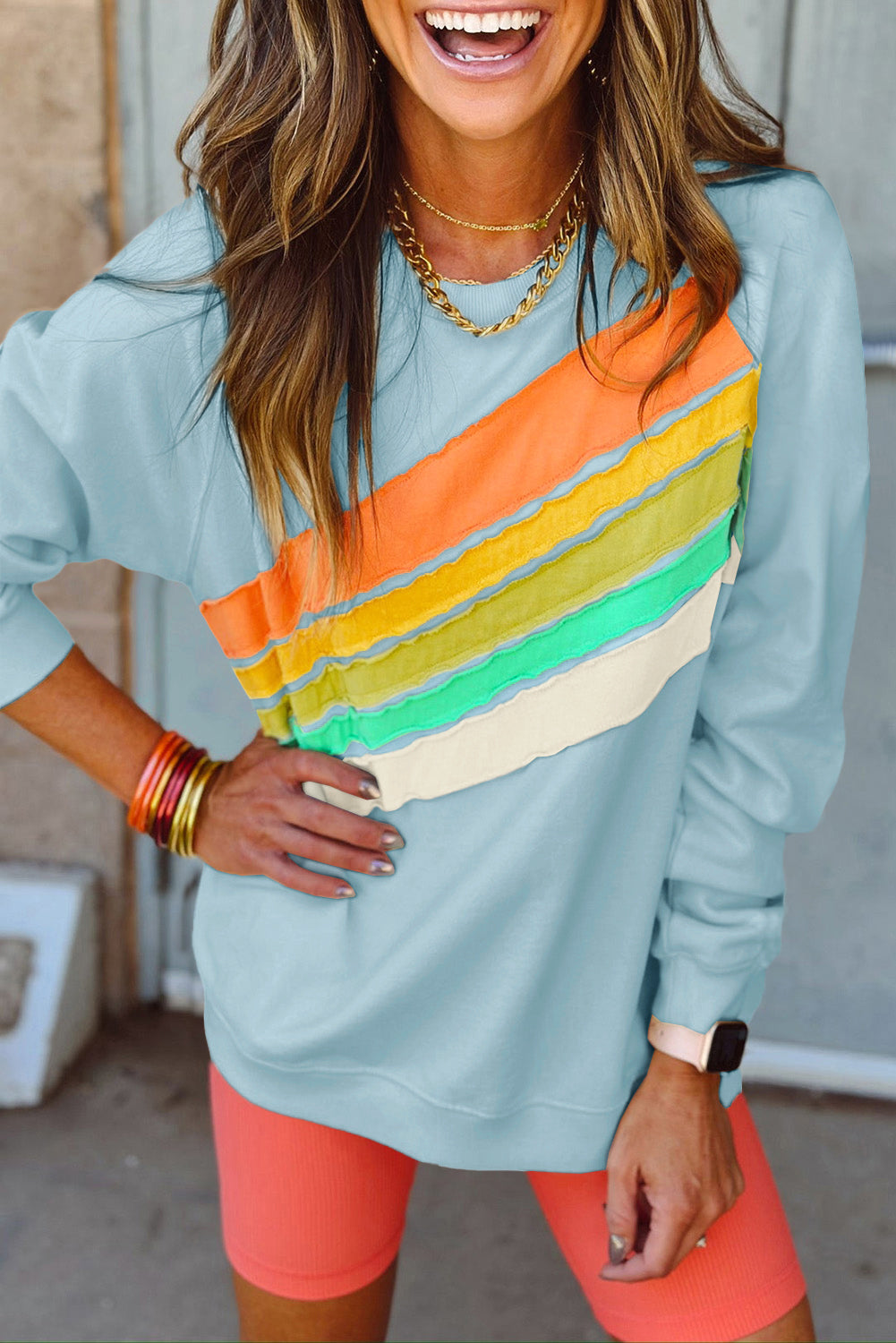 Rainbow Colorblock Pullover Sweatshirt